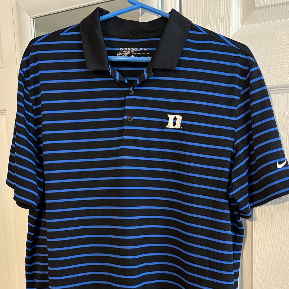 Nike Men's Polo Shirt with Black and Blue Stripes